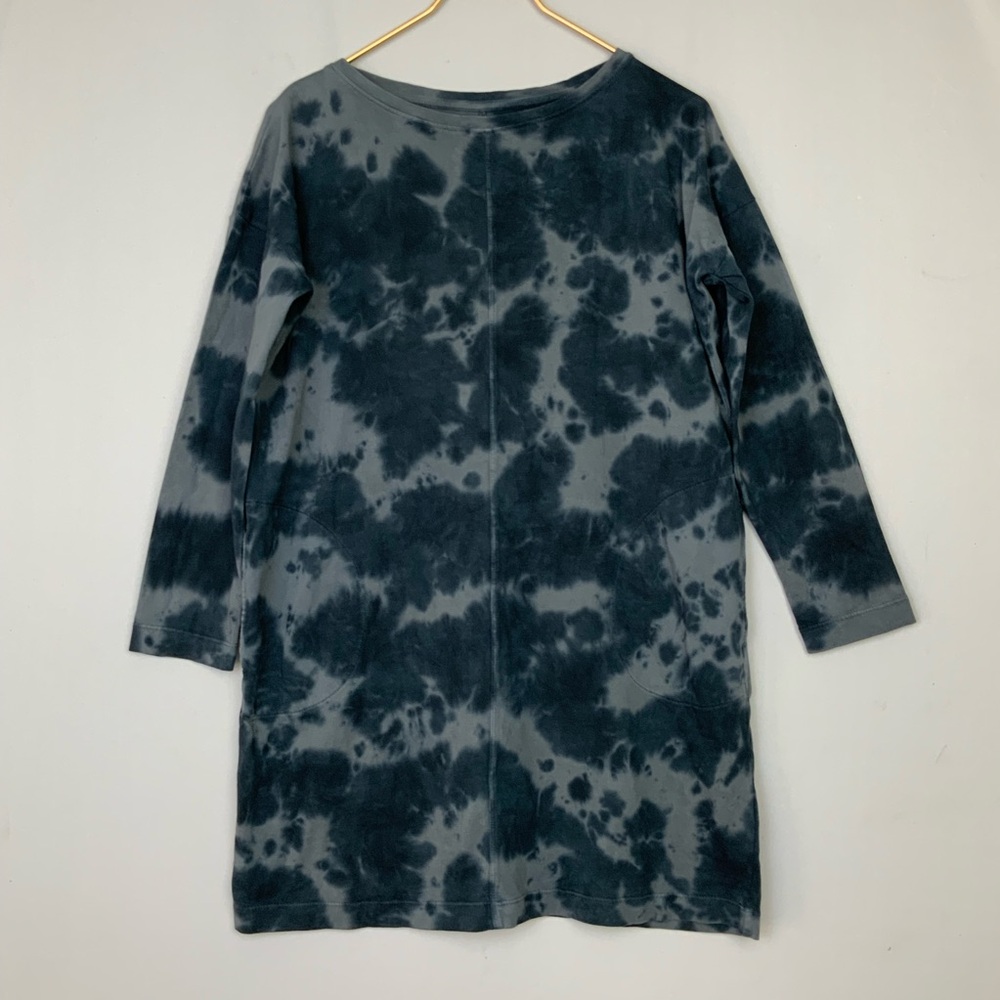 Pure J. Jill Sz Small Black Gray Cloud Tie Dyed 100% Cotton Knit Dress Pockets